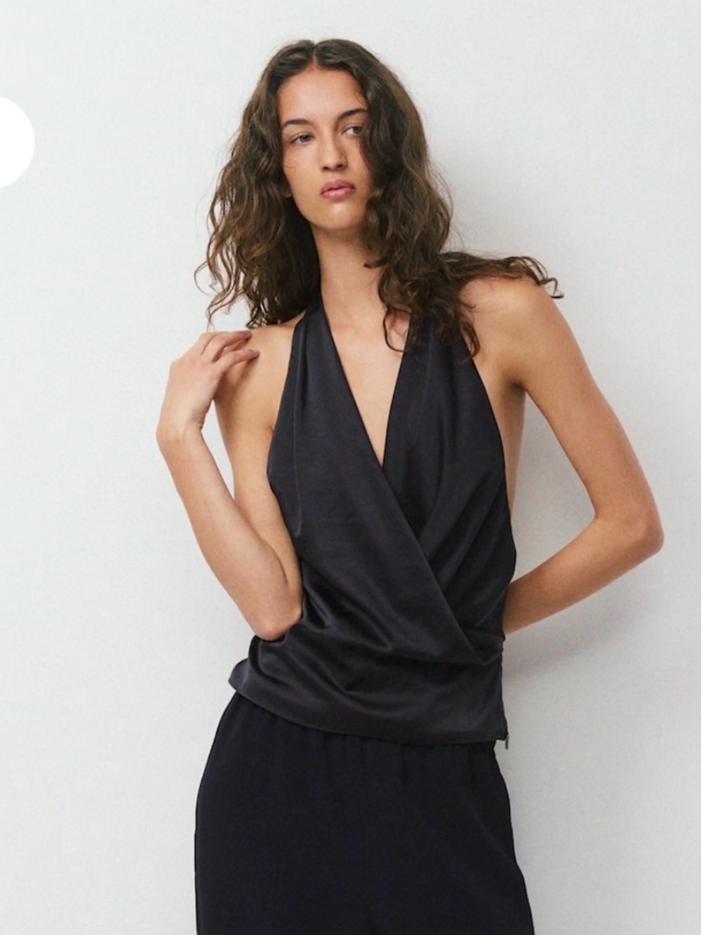 Aritzia Wilfred Martini Satin Halter Top in Black